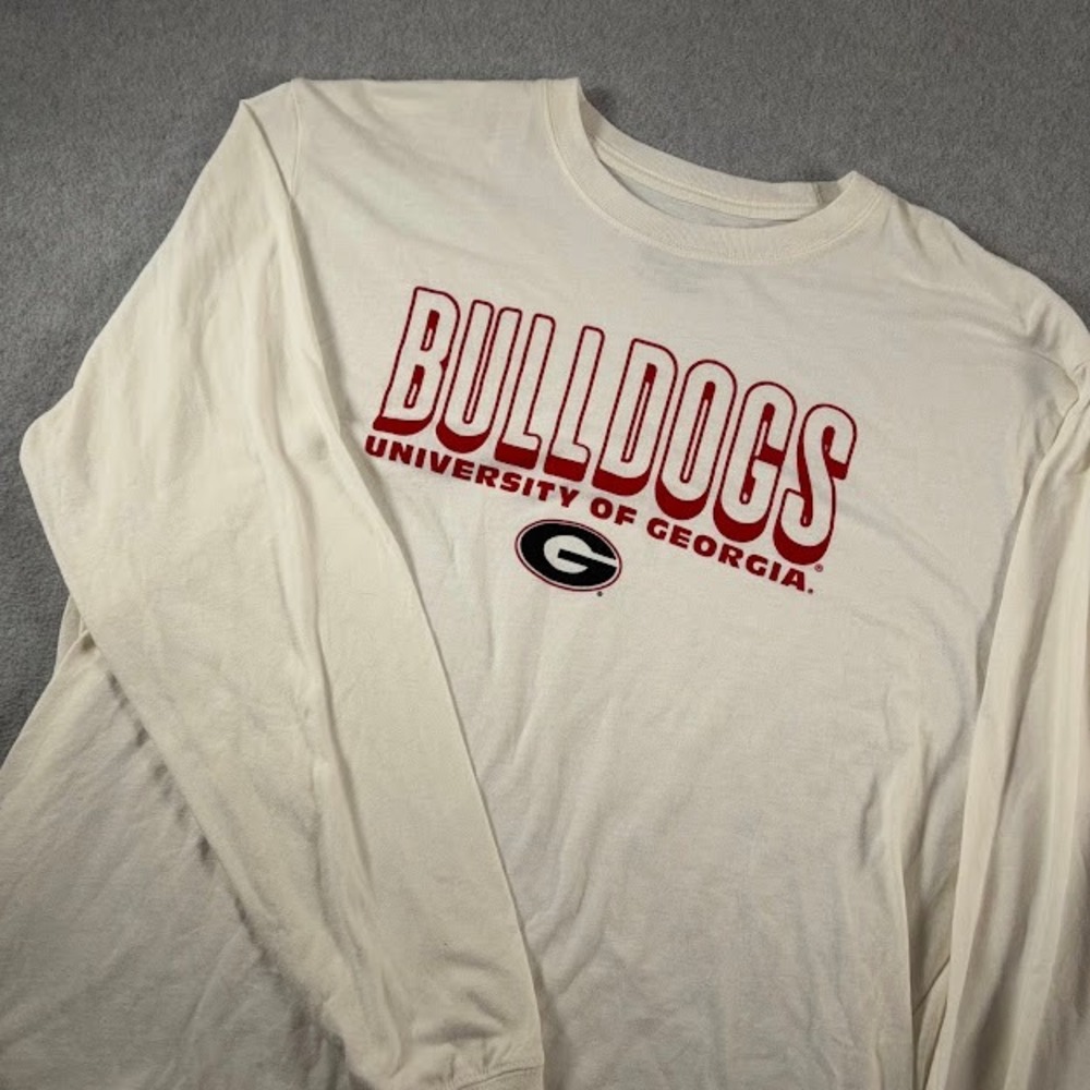 Fall Rush Georgia Bulldogs T-Shirt Mens XL Cream Graphic Long Sleeve Easy Fit